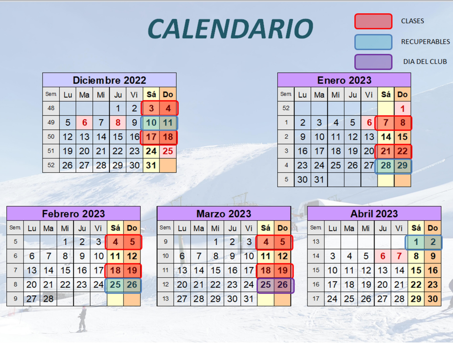 Calendario cursos esquí EZC 2018/19